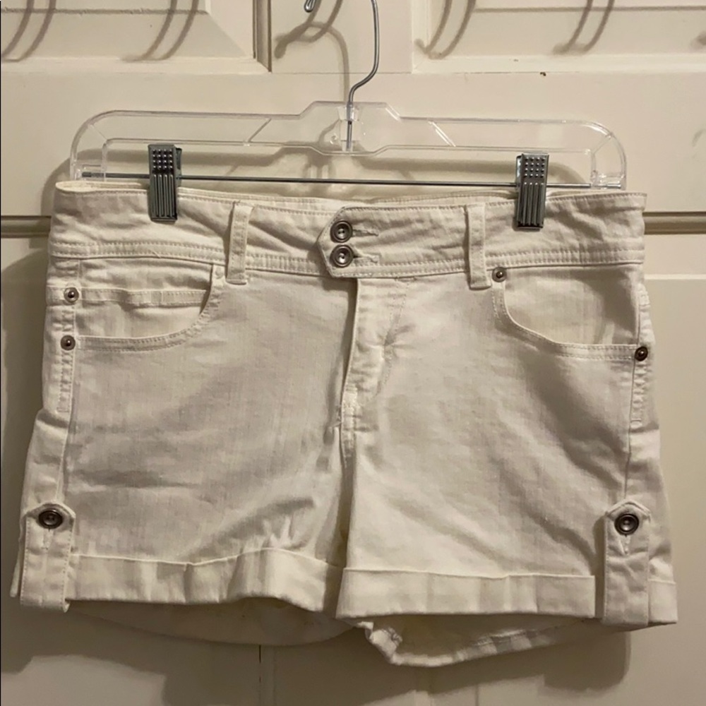 forever 21 white double button up jean shorts